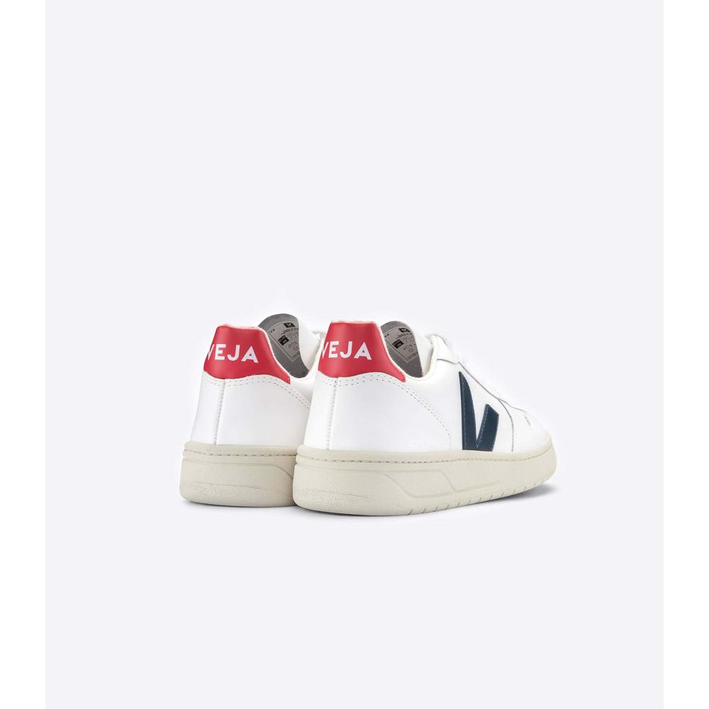 Veja V-10 LEATHER Women's Sneakers White/Black/Red | NZ 664NWY